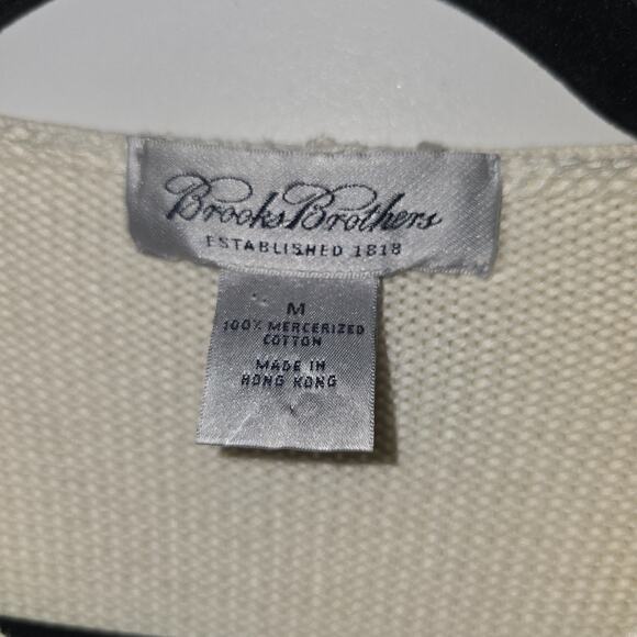 Brooks Brothers Womens Cotton Cardigan Medium Cream Short Sleeve Zip Up Sweater - Picture 8 of 8